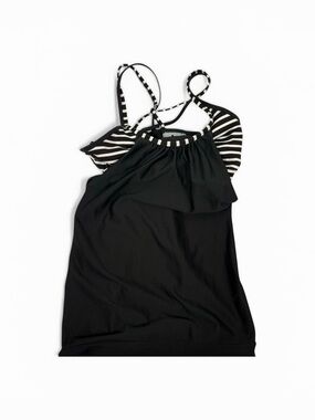 Athleta Black Swim Tankini with White Stripe Trim size small